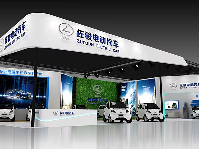 Zuojun Electric Cars Exhibition Booth with Brand Logo and Display Vehicles 3d model
