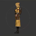 Standing Character In Yellow Hooded Robe With Brown Belt And Leather Backpack
