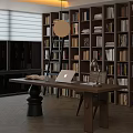 Cozy Study Room Interior With Wooden Desk Open Laptop Table Lamp And Tall Bookshelves