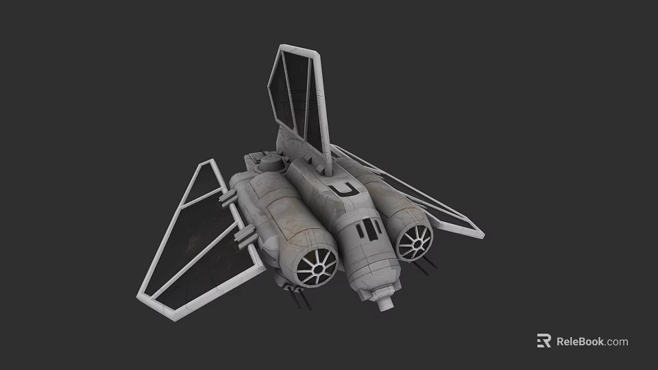 Futuristic Sci Fi Weapon Starfighter With Twin Engines And Angular Wings 3d model 