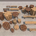 Wooden Stools In Various Shapes And Sizes With Natural Log Design Elements 3d model