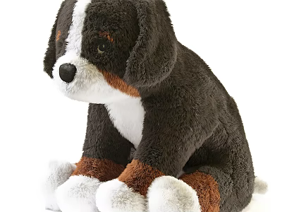Plush Stuffed Dog Toy With Brown White Fur 3d model