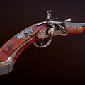Antique Pistol With Engraved Details Vintage Design Wooden Grip And Metal Components
