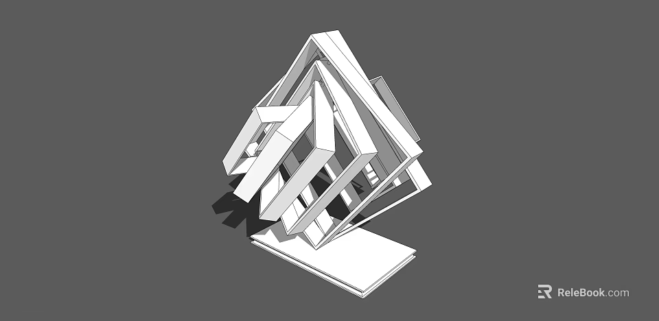 Modern Abstract Sculpture With Angular Interlocking White Beams And Geometric Design 3d model 