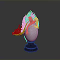 Detailed Dragon Sculpture With Scales Perched On White Egg Wooden Pedestal