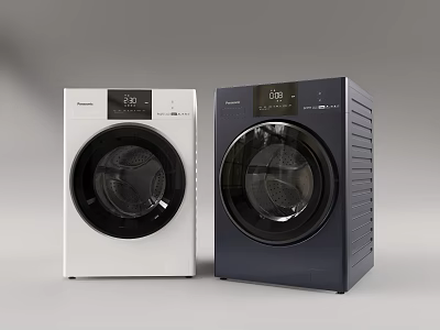 Front Loading Washing Machines In White And Dark Blue With Modern Side By Side Design 3d model