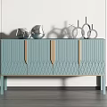 Modern Teal Entryway Console Table With Geometric Pattern And Decorative Vases 3d model
