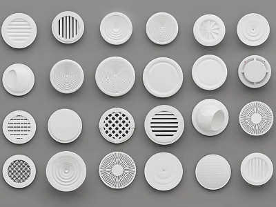 Round White Air Conditioner Vents With Various Decorative Grille Patterns 3d model