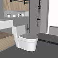Modern Bathroom Interior Featuring White Toilet Wooden Vanity And Glass Shower Enclosure