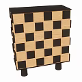 Modern Entryway Console Cabinet With Black Square Inlays And Wood Grain Design