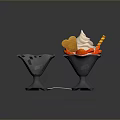Delicious Ice Cream Dessert With Whipped Cream Strawberries Waffle And Decorative Stick
