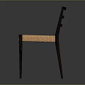 Modern Leisure Chair With Wooden Frame Slat Backrest Woven Seat Cushion And Dark Wooden Legs
