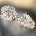 Two Detailed Sci Fi Mechanical Base Models with Antennas Domes and Platforms