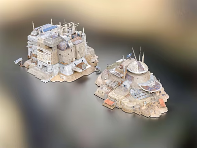 Two Detailed Sci Fi Mechanical Base Models with Antennas Domes and Platforms 3d model