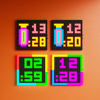 Colorful Digital Clocks With Vibrant Displays Showing Time On Orange Background 3d model