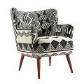 Modern Accent Chair With Black White Geometric Pattern Upholstered Fabric And Wooden Legs