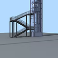 Modern Glass Elevator Structure With Metal Staircase And Outdoor Design 3d model