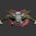 Female Character With Gray Twin Tails Wearing Pink Petal Skirt Green Sleeves And Flower Decorations
