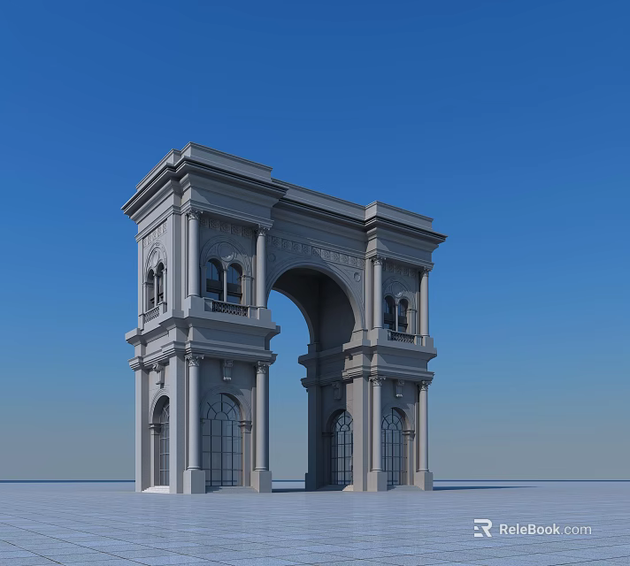 Classical Entry Gate With Arched Structure Symmetrical Design And Ornate Stone Details 3d model 