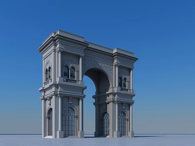 Classical Entry Gate With Arched Structure Symmetrical Design And Ornate Stone Details 3d model