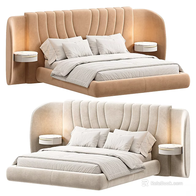 Modern Elegant Bed Design With Upholstered Headboard Bedside Tables And Light Bedding 3d model 