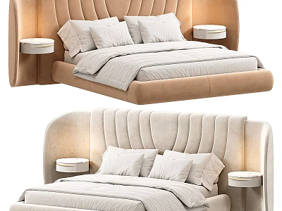 Modern Elegant Bed Design With Upholstered Headboard Bedside Tables And Light Bedding 3d model
