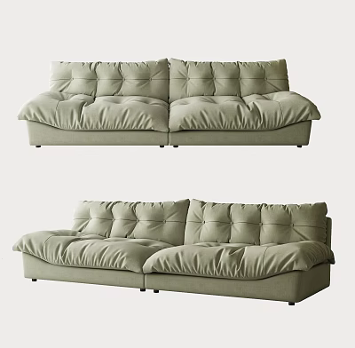 Light Green Fabric Double Sofa With Pleated Design And Comfortable Backrest 3d model