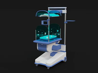 Medical Equipment Mobile Neonatal Incubator With Transparent Cover And Blue Lighting 3d model