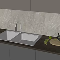 Stainless Steel Kitchen Sink With Modern Faucet On Marble Backsplash Countertop And Fresh Vegetables