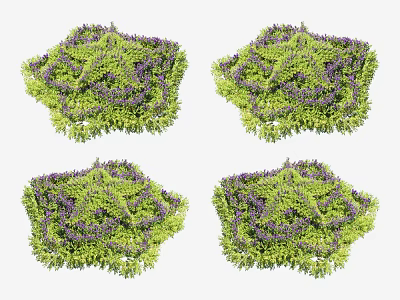 Decorative Garden Design With Green Plants And Purple Flowers For Home Decor 3d model