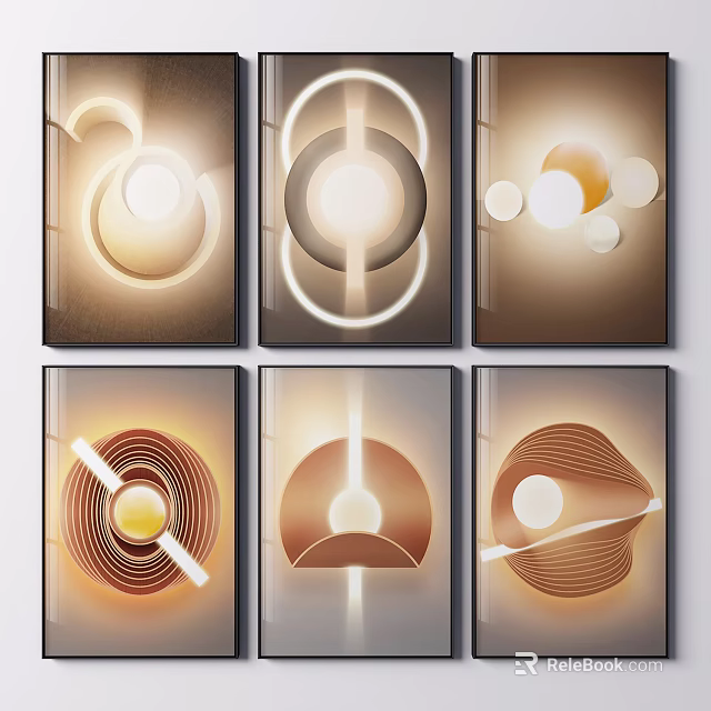 Abstract Decorative Paintings With Geometric Shapes And Warm Tones Modern Design 3d model 