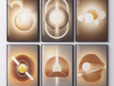 Abstract Decorative Paintings With Geometric Shapes And Warm Tones Modern Design 3d model
