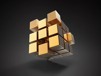 Modern Geometric Cube Decorative Ornament Set With Gold Silver Metallic Texture Design 3d model