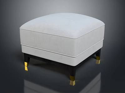 Modern White Padded Sofa Stool With Black Legs And Gold Accents 3d model