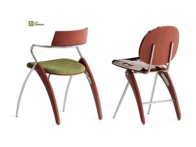 Modern Dining Chairs With Wooden Frame Green Upholstery And Silver Metal Legs 3d model