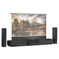 Modern TV Stand with Projection Screen Scenic Landscape and Speakers