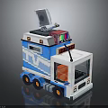 Block Style Blue And White Vehicle Featuring Transparent Top Colorful Display And Orange Wheels
