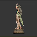 Woman in Blue Blouse and Pink Sari with Green Scarf on Lotus Base Dancing
