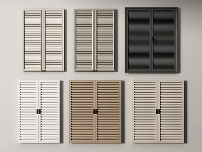 Colored Window Shutters In White Beige Brown Black With Double Panel Designs 3d model