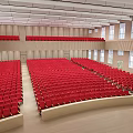 Modern Auditorium Interior With Red Seats Tiered Seating And Windows 3d model