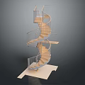 Spiral Staircase in Dollar Sign Shape with Wooden Steps and Metal Railings