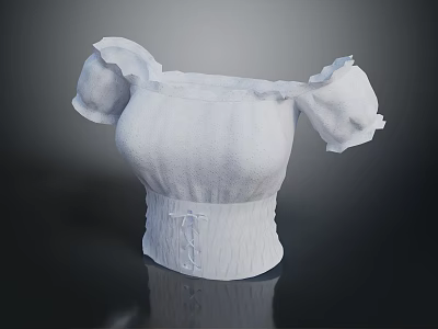 White Ruffled Sleeve Blouse With Square Neckline And Laced Waist Design 3d model