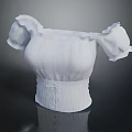 White Ruffled Sleeve Blouse With Square Neckline And Laced Waist Design