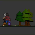 Cute Raccoon Sitting On Tree Stump With Pine Trees Backpack And Mushrooms