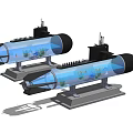 Unique Submarine Shaped Fish Tank with Blue Aquatic Scenes and Stand Base