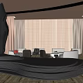 Luxury Modern Hotel Lobby With Black Sculpture Wooden Walls Red White Sofas And Curved Ceiling