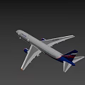Flying Commercial Airplane With Gray Blue Body Twin Engines And Landing Gear