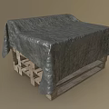 Wooden Table Covered With Stone Texture Cloth And Natural Design Elements 3d model