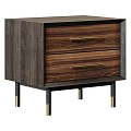 Walnut Wood Bedside Table With Two Drawers Gold Handles And Black Gold Legs