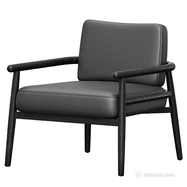 Black Leather Upholstered Accent Chair with Wooden Armrests and Modern Minimalist Design 3d model 